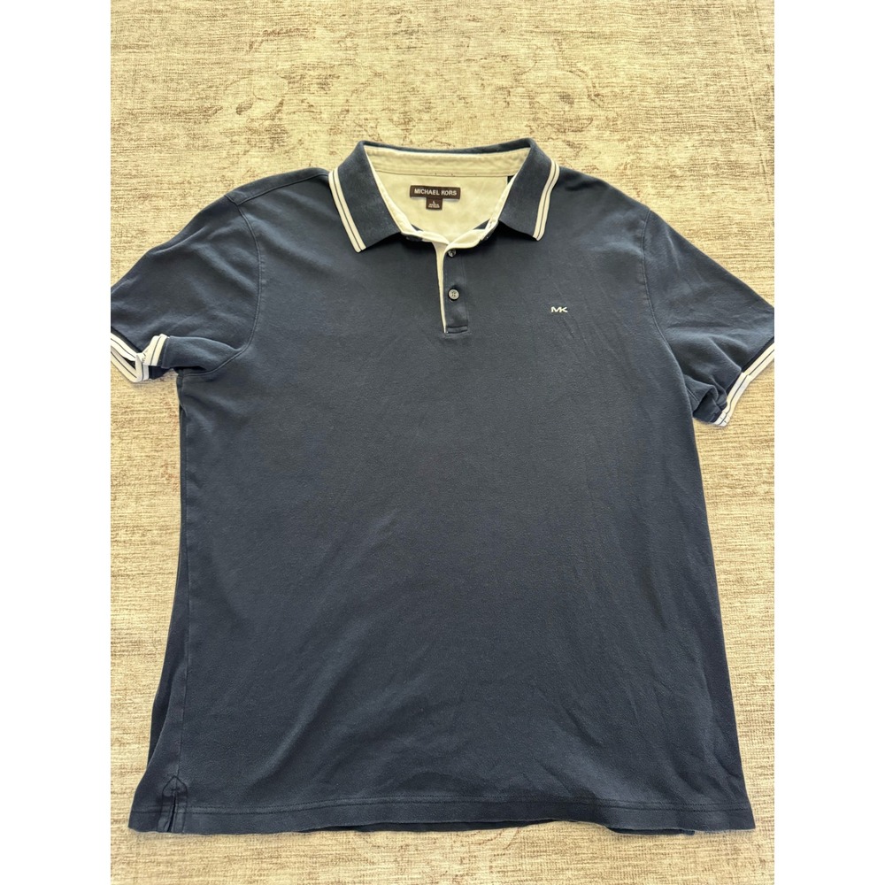 Michael Kors Mens Navy Blue Short Sleeve Tipped Polo Shirt KF95FY220B 401 L